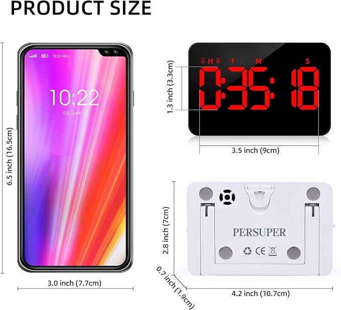 Kitchen Digital Timer, Count Down Up, Rechargeable, Vibration Mode Adjustable Volume and Brightness LED Display, Time Management Cook, Desk, Kids Adults Study Teaching, Kitchen Gadgets RGB