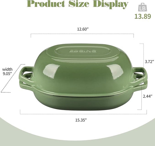 EDGING CASTING Enameled Cast Iron Oval Dutch Oven Pot with Lid, Dutch Oven for Sourdough Bread Baking, Oval Bread Pan, Bread Oven, Bread Dutch Oven, 7qt, Pistachio Green
