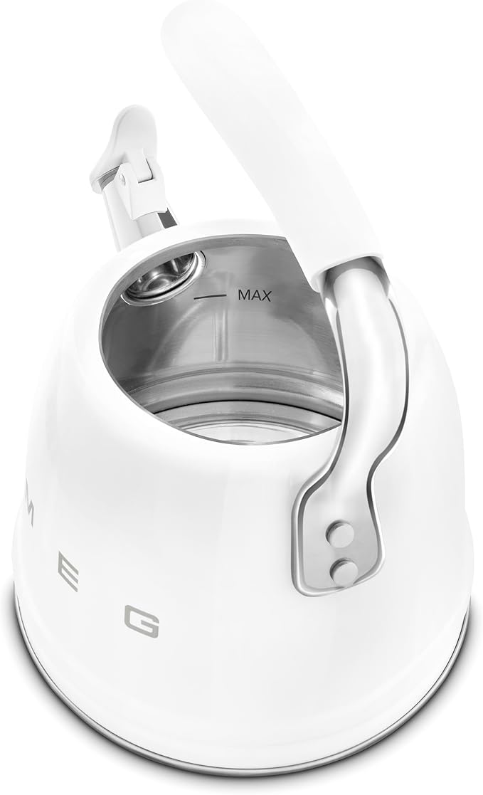 Smeg WKF01WH Whistling Kettle for Hobs, Stainless Steel, 2.3 liters, White