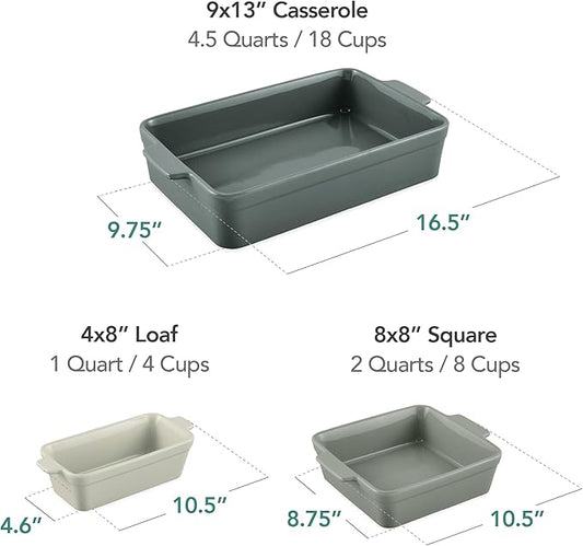 Best Choice Products 3-Piece Ceramic Bakeware Set, Stoneware Baking Dishes, Porcelain Casserole Bakeware Dishes, Serving Dishes - 9x12 Casserole, Loaf Pan, 8x8 Baking Dish - French Gray