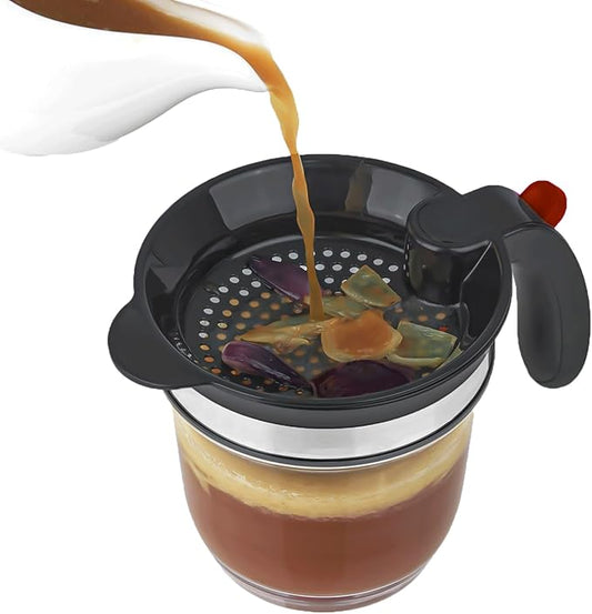 IVYHOME Fat Separator for cooking, 4 Cups Plastic Fat Strainers with Bottom Release, Gravy Grease Separator, Soup Oil Separator Measuring Cup