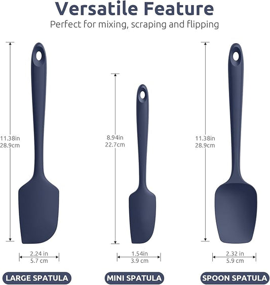 U-Taste Silicone Spatula Set, 600ºF High Heat Resistant, Seamless Food Grade Flexible Rubber Kitchen Cooking Mixing Baking Scraper for Nonstick Cookware Set of 3 (Midnight Blue)