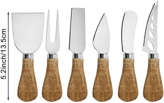 Charcuterie Board Accessories Set - Stainless Steel Spreader Knives with Wooden Handles, Mini Serving Tongs, Spoons & Forks for Parties, Weddings & Holidays (6pc Knives + 15pc Tools)