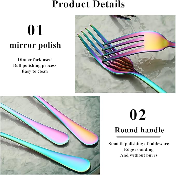 Evanda Rainbow Dinner Fork 12 Pieces, Rainbow Titanium Plating Stainless Steel 8.07inch Forks, Cake Forks, Table Forks,Dessert Forks, Easy To Clean, Dishwasher Safe
