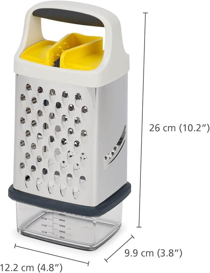 Joseph Joseph Multi-Grip Box Grater with Precision food grip, Stainless Steel blades for grating and slicing, non-slip base, Dishwasher safe