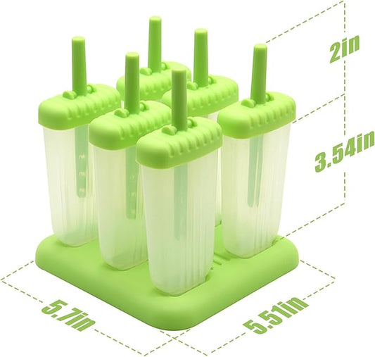 New Resunable Popsicles Molds,Pack of 6 Pce Ice Popsicle Maker- Food Grade BPA Free,Easy-Release Ice Pop Molds,Diy Homemade Popsicle Molds with Resunable Popsicle Sticks (Green)