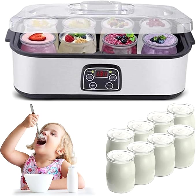 Automatic Yogurt Maker with 8 Jars 1400ml Digital Yogurt Maker Machine Adjustable Temperature 48H Time Control for Fresh Homemade Yogurt Dessert, LED Display Multi-Function Electric Yogurt Machine