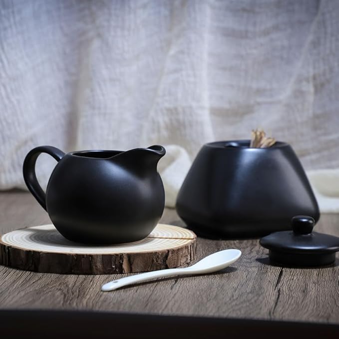 FUYU Ceramic Spice Jar Seasoning Box Condiment Pot Sugar Bowl with Lid and Spoon