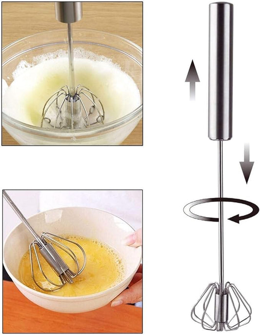 Egg Whisk, 12 Inch Semi-Automatic Egg Beater Stainless Steel Hand Mixers for Blending, Whisking, Beating, Premium Kitchen Utensil