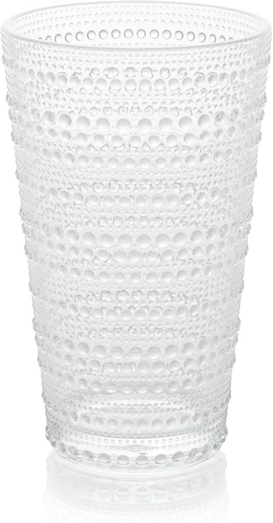 Santa Fe Clear Set of 6 Premium Acrylic Ice Tea Glass 22 oz – Unbreakable Drinkware with Textured Bubble Design, Shatterproof Tumblers for Indoor & Outdoor Use