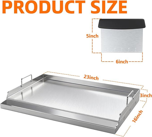 GT GETCO TECH 100% Food Grade Stainless Steel Griddle with Grease Groove, Universal Cooking Griddle for Gas Grill for Tailgating, Camping and Parties, 23"×16"