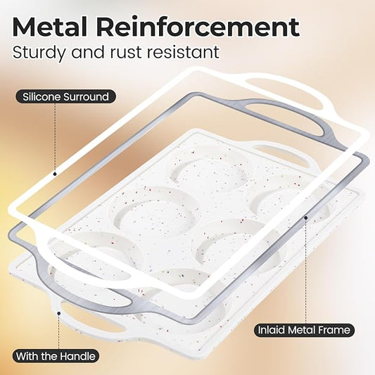 CAKETIME Muffin Top Pan Non Stick, 4 Inch Metal Frame Round Silicone Egg Baking Pan for Oven English Muffins, Whoopie Pies, Corn Bread, Egg Bites, Breakfast Sandwiches Tarts 3 Pack Confetti