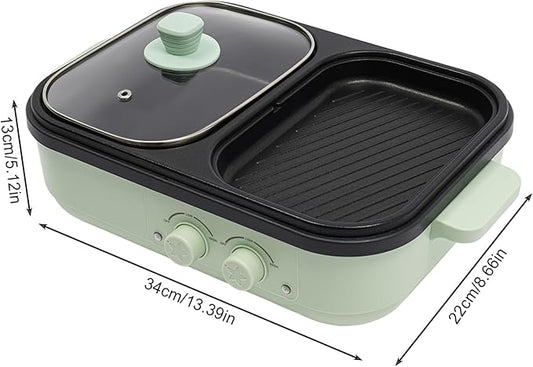 1300W & Nonstick Dual Zone Electric Hot Pot & Tabletop Grill for 6 People, Multi-Cooker for Hot Pot, BBQ, Korean BBQ, Shabu Shabu, Family Dinner & Party, 110V (1300w+green)