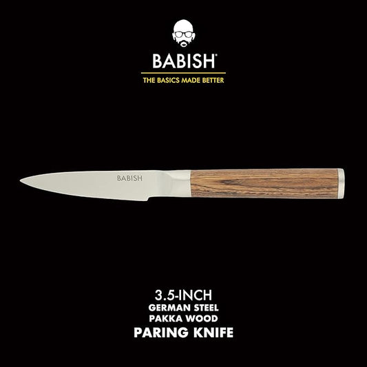 Babish German 1.4116 Stainless Steel Paring Knife with Dark Pakka Wood Handle – 3.5-Inch Precision Kitchen Knife for Peeling, Trimming & Prep Work, Full-Tang Blade