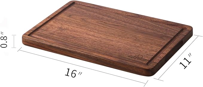 Muso Wood Walnut Cutting Board for Kitchen, Wooden Cutting Board with Juice Groove and Side Handle, Wood Board for Food and Charcuterie (16 x 11 in)