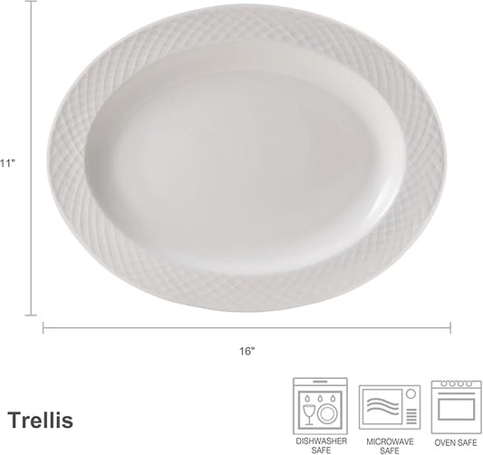 Mikasa Trellis White Bone China Lightweight Chip Resistant Oval Serving Platter, White