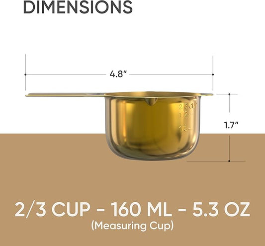 Color Up ⅔ Cup Measuring Cup (160 ml) – Premium Gold Stainless Steel, Accurate for Wet & Dry Ingredients, Embossed Markings, Easy-Pour Spouts, Dishwasher-Safe, Kitchen Essential