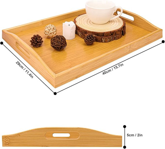 3 Pack Bamboo Serving Tray, 16x 11.6 Inch Wooden Serving Trays with Handles, Bamboo Trays for Serving Food, Perfect for Dinner, Tea, Bar, Breakfast, and Food for Parties, Bed, & Kitchen