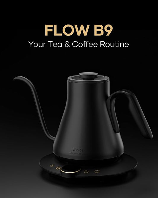 Cocinare FLOW B9 Gooseneck Electric Kettle, Precise Temperature Control for Pour-Over Coffee & Tea Brewing, Stainless Steel Interior, Rapid Heating for Boiling Water 0.9L (Matte Black)