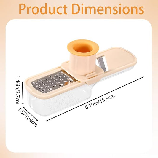 Mini Garlic Slicer, 3-in-1 Multi Function Mandoline Slicer with Container for Grinding Grating and Mincer Slicing Garlic Ginger Vegetable Practical Home Kitchen Appliances Essentials Tool(White)