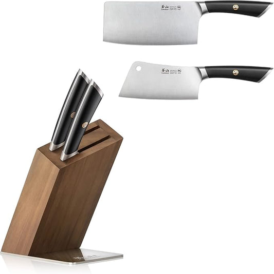 Cangshan ELBERT Series German Steel Forged Cleaver Knife Block Sets, Acacia (3-Piece, Black)