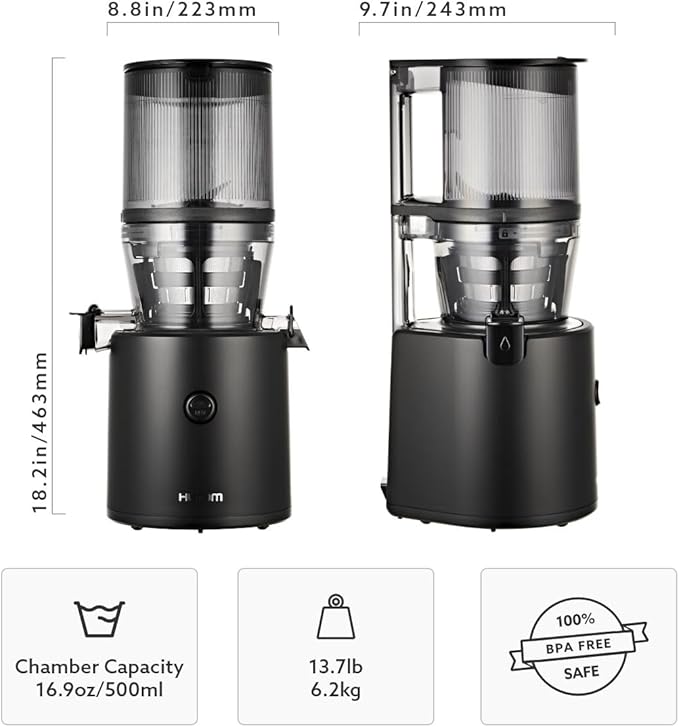 Hurom H320 Cold Press Juicer Machine, Easy to Clean Masticating Slow Juicer, Coarse Strainers, Self-Feeding, Hands Free, Family Size, Quiet Motor, Easy Assembly (Black)