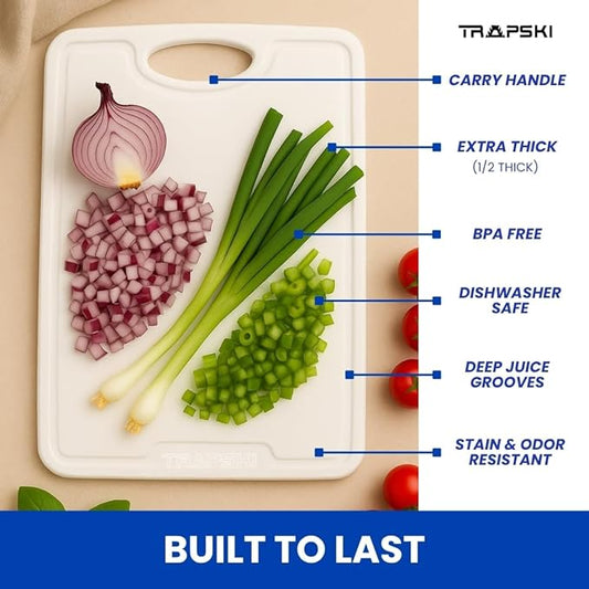 Premium 1/2 Inch Textured Plastic Cutting Chopping Boards | Food-Grade, Dishwasher Safe with Wide Juice Grooves | Easy Grip Handle