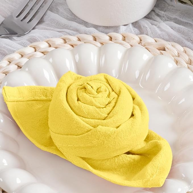 MLMC 8 Pack Yellow Linen Napkins Rustic Washable Cotton Linen Napkins Bulk Set of 8 17"x17" Reusable Dinner Napkins Cloth for Spring Easter Wedding Bridal Shower Gathering Party Everyday Use