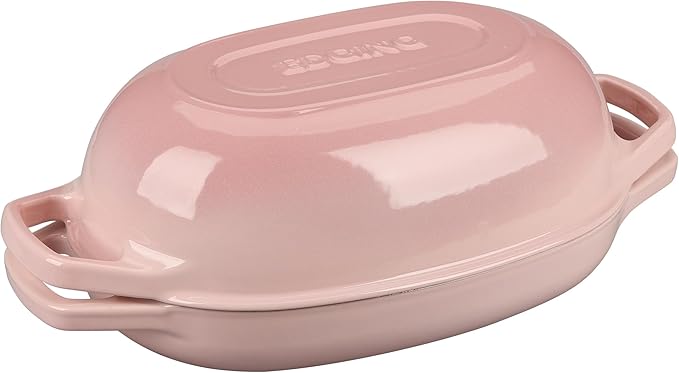 EDGING CASTING Enameled Cast Iron Oval Dutch Oven Pot with Lid, Dutch Oven for Sourdough Bread Baking, Oval Bread Pan, Bread Oven, Bread Dutch Oven, 5qt, Pink