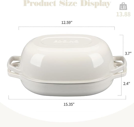 EDGING CASTING Enameled Cast Iron Oval Dutch Oven Pot with Lid, Dutch Oven for Sourdough Bread Baking, Oval Bread Pan, Bread Oven, Bread Dutch Oven, 7qt, White