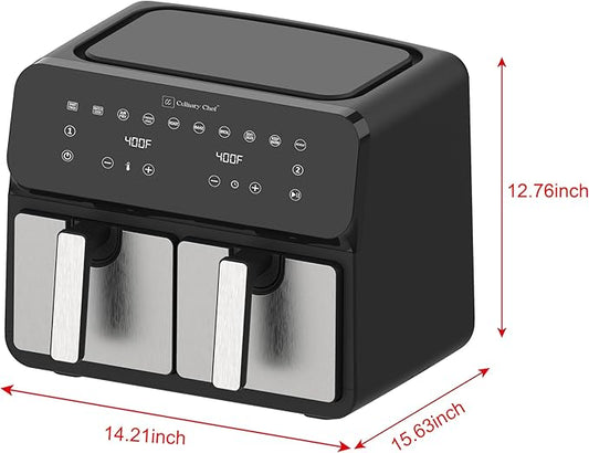 Culinary Chef 9.5-Quart Electric Air Fryer, Dual Basket (4.75qt*2), Adjustable Temperature, Touch Panel Control, One-Touch Cook Functions, and 360° Rapid Cooking, 1700 Watt Power