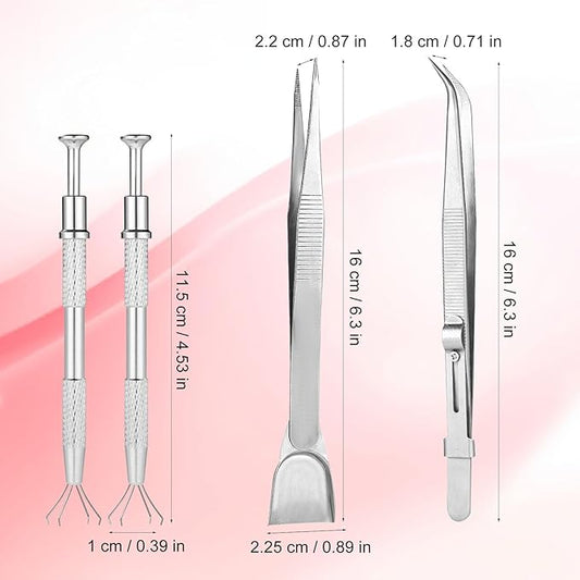 4pcs Sprinkles Tool for Cake Decorating, Jewelry Septum Earring Piercing Ball Bead Holder Screw on Grabber Tool Includes Claw Pen Pearl Grabber & Tweezers with Shovel Head Spoon for Cookie Cupcake