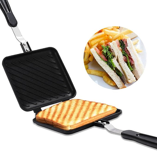 Hot Sandwich Panini Maker with Handle, Non Stick Double Sided Frying Pan Sandwich Maker, Stovetop Flip Grill Pan for Home, Kitchen, Breakfast