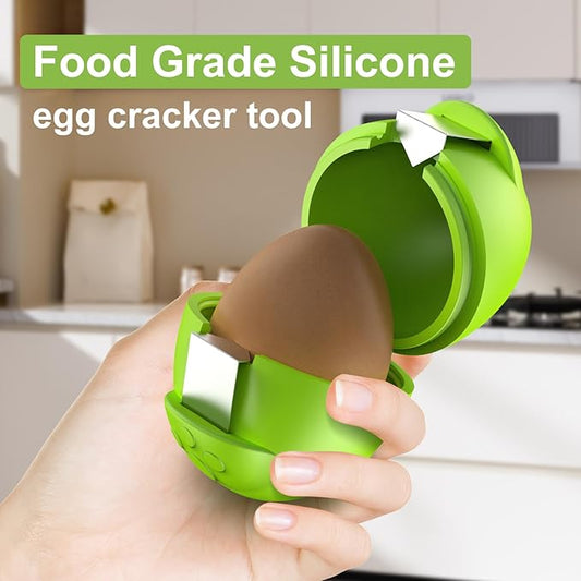Egg Cracker, Silicone Egg Shell Opener, Cute Egg Shaped Design, Opens Eggs with Ease, A Little Happiness Boost for Your Kitchen. (Color: Green, 2-Pack)