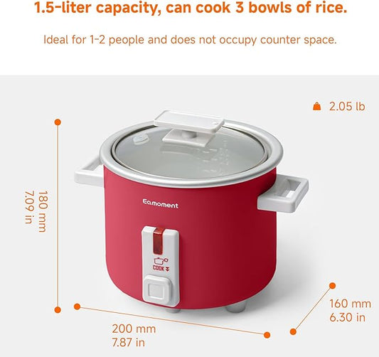 1.5L Mini Rice Cooker with Removable Non-Stick Pot, Portable Rice Maker with Keep Warm Function Suitable for 1-2 People, Red
