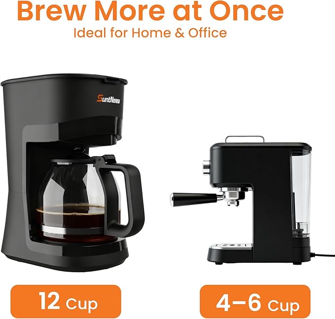 SuntNeew 12-Cup Coffee Maker, 1.5L Drip Coffee Machine with One-Touch Brewing, Glass Carafe, Anti-Drip System, Reusable Filter, Easy-to-Use Home & Office Coffee Brewer