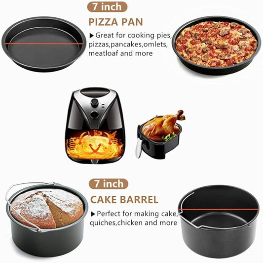 Air Fryer Accessories for Ninja Gowise Cosori Phillips Cozyna Gourmia Zeny, for 5.5/5.8/6.5 QT with 7 inch Cake Barrel,Pizza Pan and nore