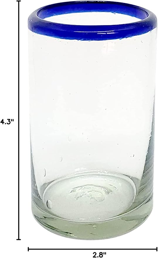 Cobalt Blue Rim 9 oz Juice Glasses (set of 6), Recycled Glass, Lead-free, Toxin-Free (9 oz Juice)