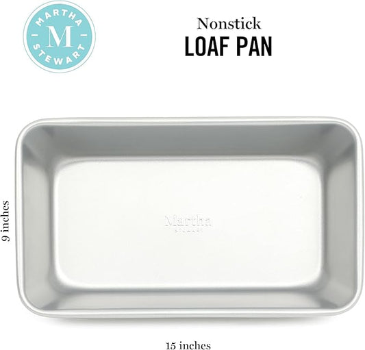 Martha Stewart Gallen 9 Inch Nonstick Carbon Steel Loaf Pan - Silver Durable Bakeware for Bread, Meatloaf & Cakes