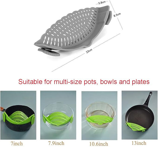 Snap Strainer, Clip on Strainer for Pots Pans, Hands-free Clip-on Heat Resistant Silicone Colander Pour Spout for Pasta Vegetable Noodles, Colander and Sieve Snaps On Pots Bowls Pans