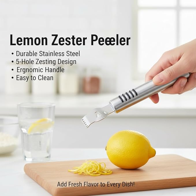 Stainless Steel Lemon Zester Peeler, Citrus Scraper with Canelle Knife, Kitchen Fruit Peeling Tool
