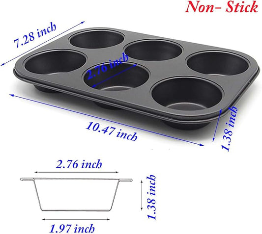 HYTK Muffin Pan 6 Cup Cupcake Baking Pan No Stick Carbon Steel Easy Clean