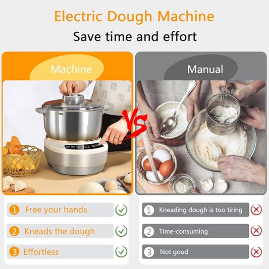 QCQDL Electric Dough Maker Machine with Fermentation Function, 7L Large Capacity Household Dough Mixer, 304 Stainless Steel, Microcomputer Timing, Front Touch Panel, Gray,7L