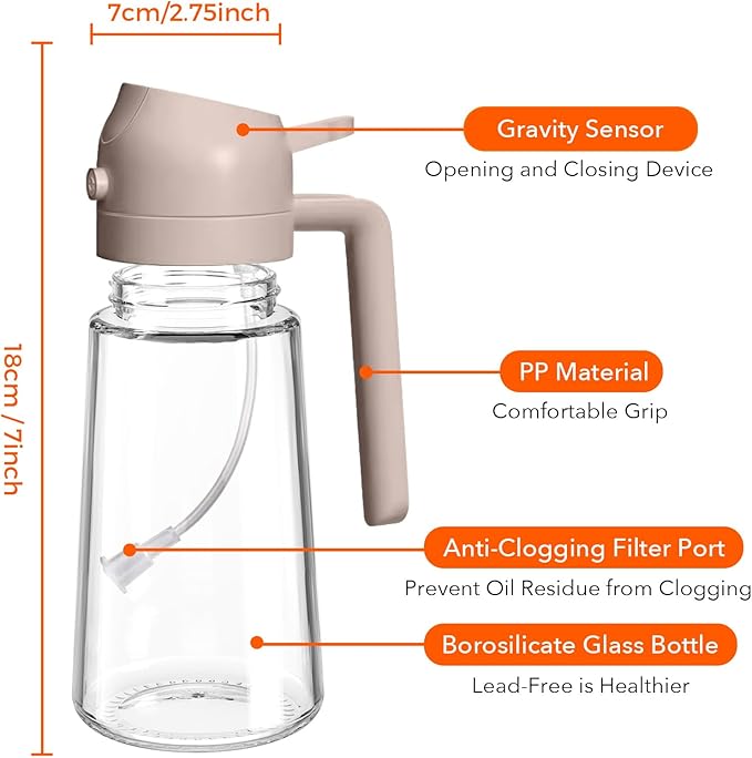 YARRAMATE 16oz/470ml Glass Olive Oil Sprayer for Cooking with Stickers, 2 in 1 Oil Dispenser for Kitchen Gadgets, Food Grade Premium Spray Bottle for Salad, Frying, BBQ (LotusRootPink)
