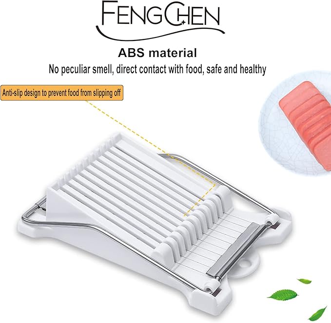 Egg slicer Luncheon Meat Slicer,Egg slicer for hard boiled eggs FENGCHEN Spam slicer With 10 Singing Cutting Wires in Stainless Steel
