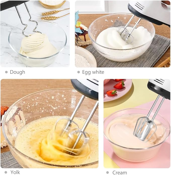 Showvigor 7-Speed Electric Hand Mixer with 5 Stainless Steel Accessories, Eject Button Handheld Whisk Food Beaters for Blending or Cooking, Dishwasher Safe, Off-white