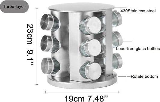 Spice rack-Revolving Spice Rack Set, Kitchen Spice Tower Organizer for Countertop or Cabinet -Desktop Rotating Seasoning Organizer(Stainless Steel) (Silver, 20-Jar)