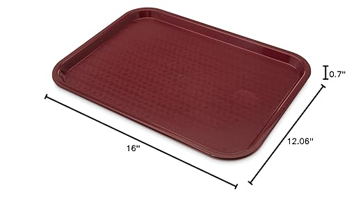 Carlisle FoodService Products Fast Food Cafeteria Tray 12" x 16", Durable Polypropylene Food Tray with Slip-Resistant Surface, Stackable for Cafes and Schools, BPA-Free, Burgundy (Pack of 24)