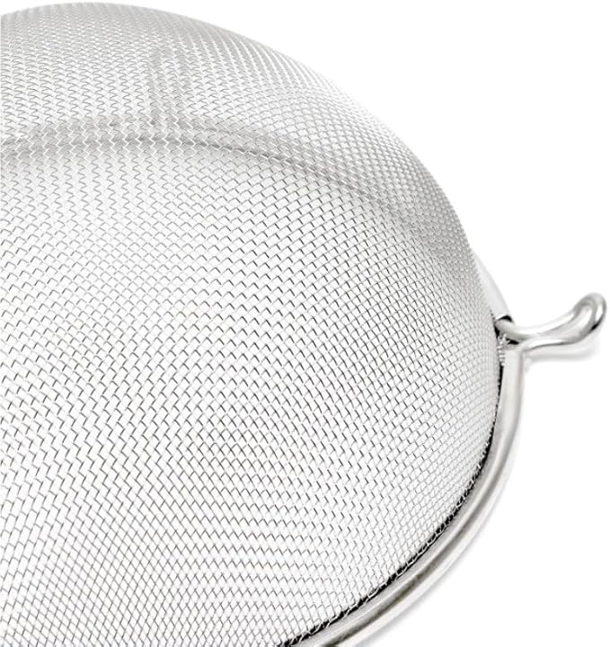 Soro Essentials- 6" Stainless Steel Single Coarse Mesh Strainer with Wooden Handle Pan Hook- Single Tinned Coarse Kitchen Food Strainer for Sift Drain Straining Liquids Stocks Sauces Soups Pasta