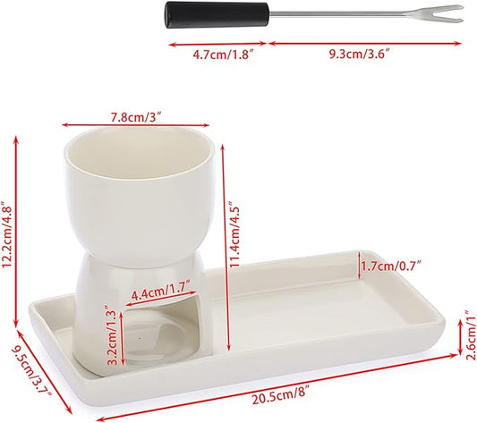 BSTKEY 150ML Ceramic Butter Warmer Set with Ceramic Rectangle Dish, Mini Fondue Pot Melting Pot Set, Melt Hot Pot Bowl Set For Cheese Chocolate Butter Caramel, with 2 Forks